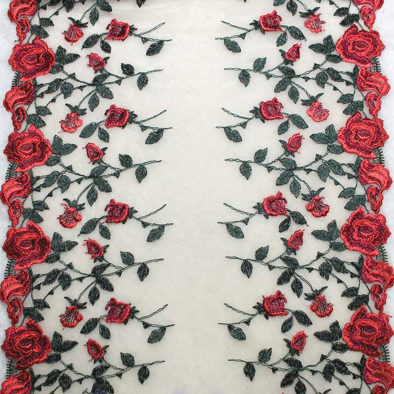 Guipure Lace Panel - 28Yards Bilateral Rose Floral Embroidery Lace